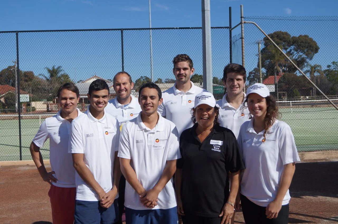 Left - Anzac (Adelaide, SA), Baden (Brewarrina, NSW), Colin (Adelaide SA), Kanichi (originally from Broome, WA now in Cairns, QLD), Nathan (originally from Darwin NT, now in Melbourne, VIC) Evonne, Adam (Geelong, VIC) and Ella (Central Coast NSW)