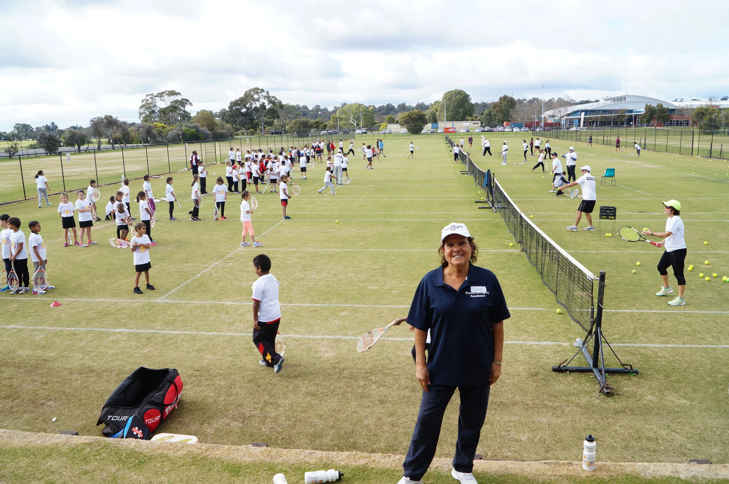 Bunbury WA - Evonne just loves being back playing on the green stuff!