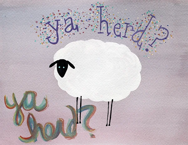 rev 1 - i should've snapped a picture of this before i painted the rainbow "ya herd" in the lower left corner (i wasn't sure what colour to use for the words on rev 2...) anyway... i would like the dots more if they had been more uniform. i think i was unhappy with it from the moment i started painting the words.