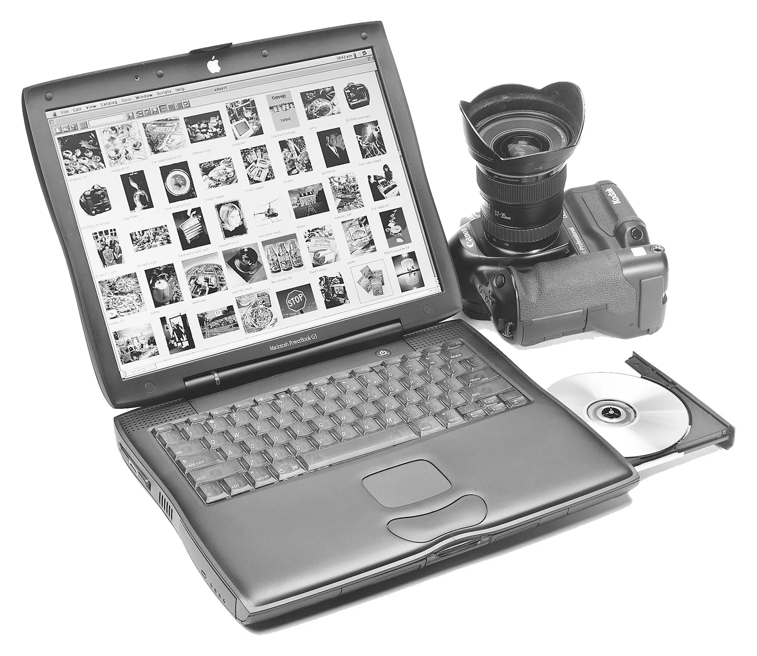 An early Macbook and Kodak DCS 560 digital camera
