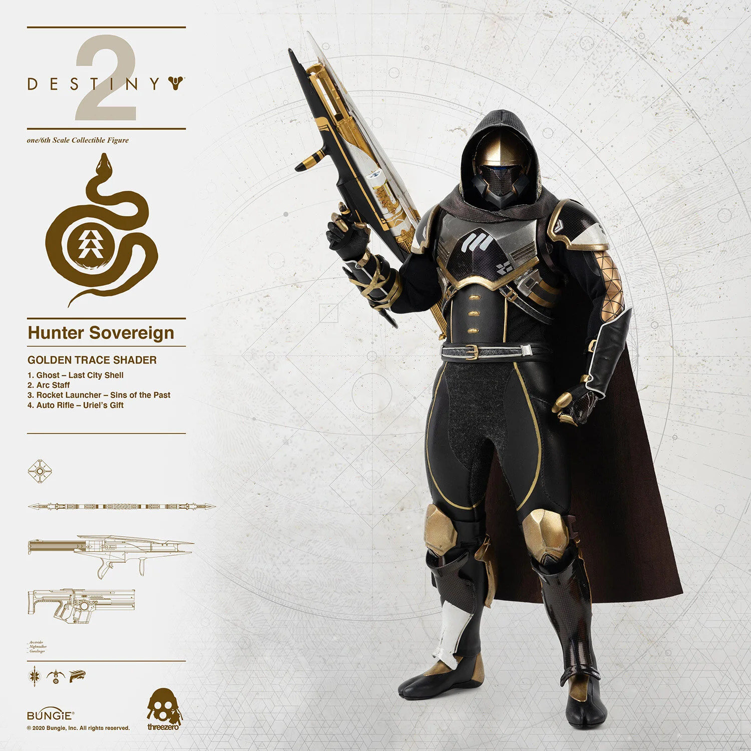 【関税込み】GOLDEN 'Destiny Slim' jacket Destiny 2 - Hunter Sovereign Golden Trace Shader — THREEZERO