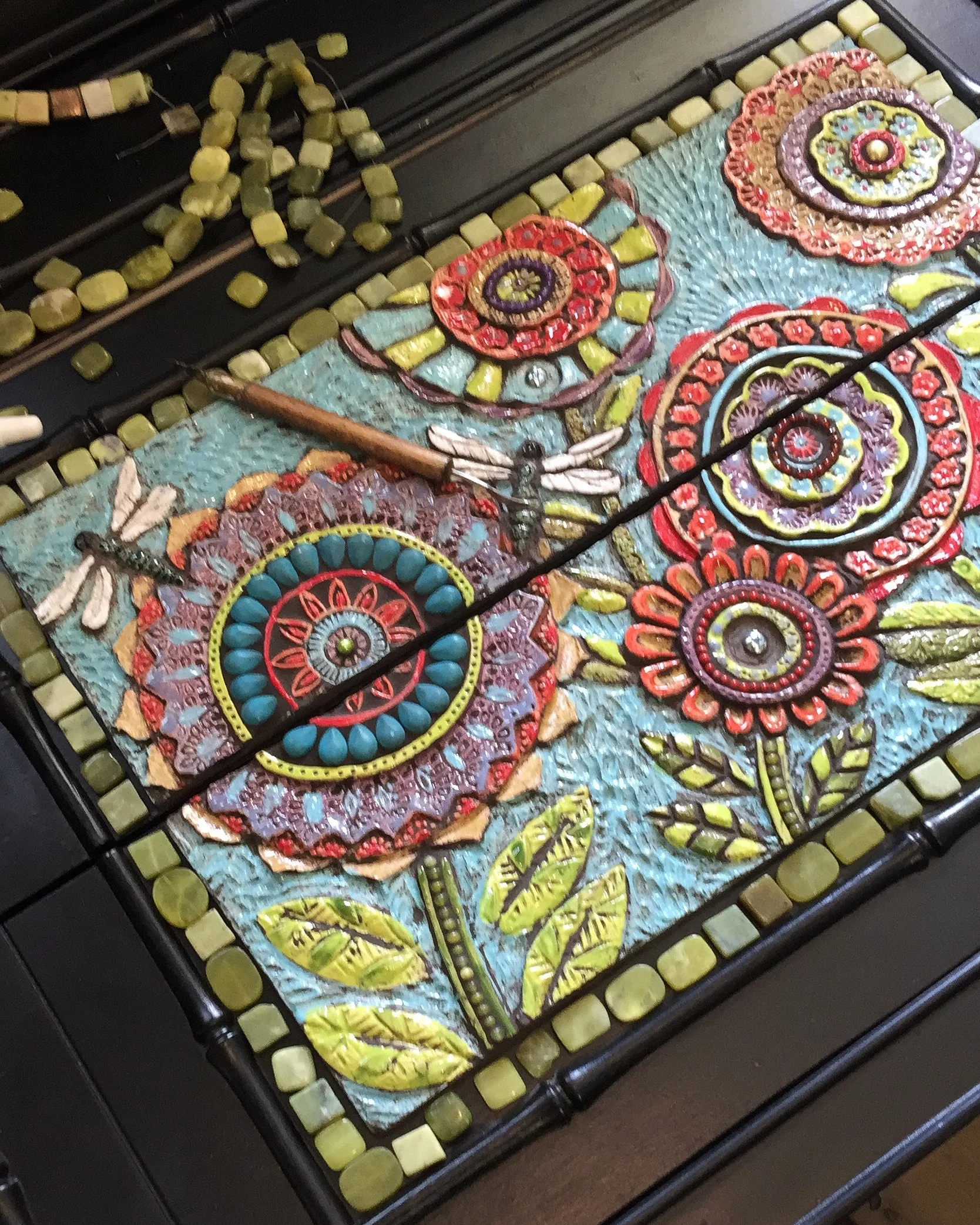 Drawers in progress prior to grouting.