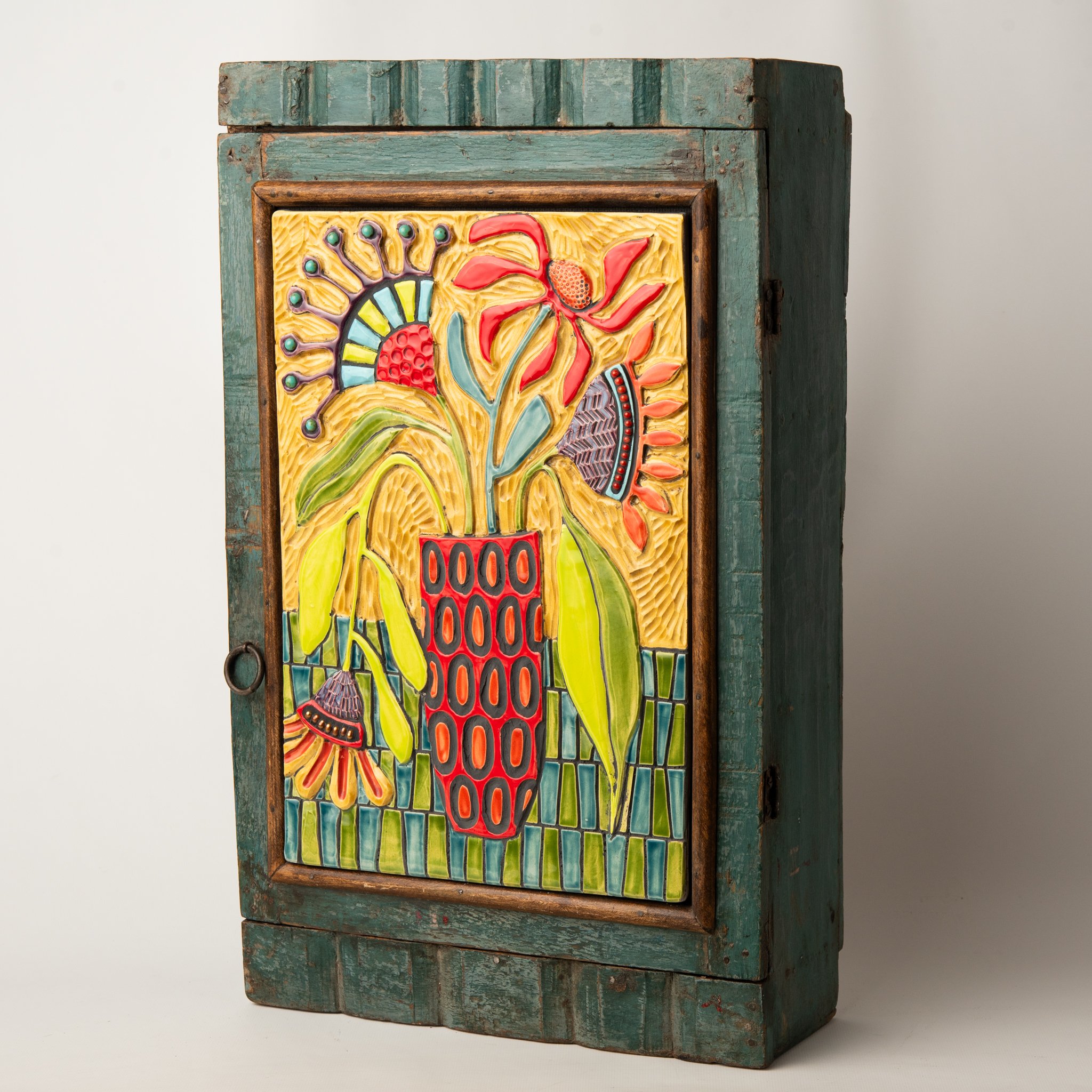 20230915 3571_Keepsake Cabinet Turquoise - 12 x 20 x 5 1-2 - Still Life w Red Vase.jpg