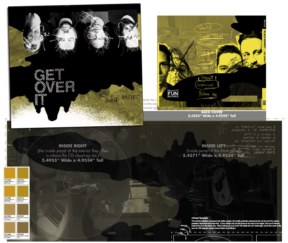 Black Market 4 Color CMYK (with metallic layer) CD & cassette (alternate cover) LP on Negative Fun Records.