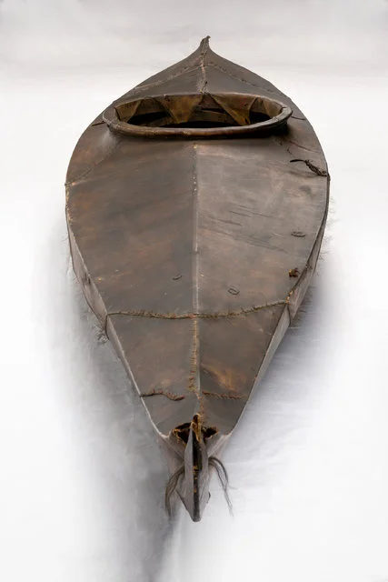An overview of a sealskin kayak going on view at the Alutiiq Museum in Kodiak, Alaska.