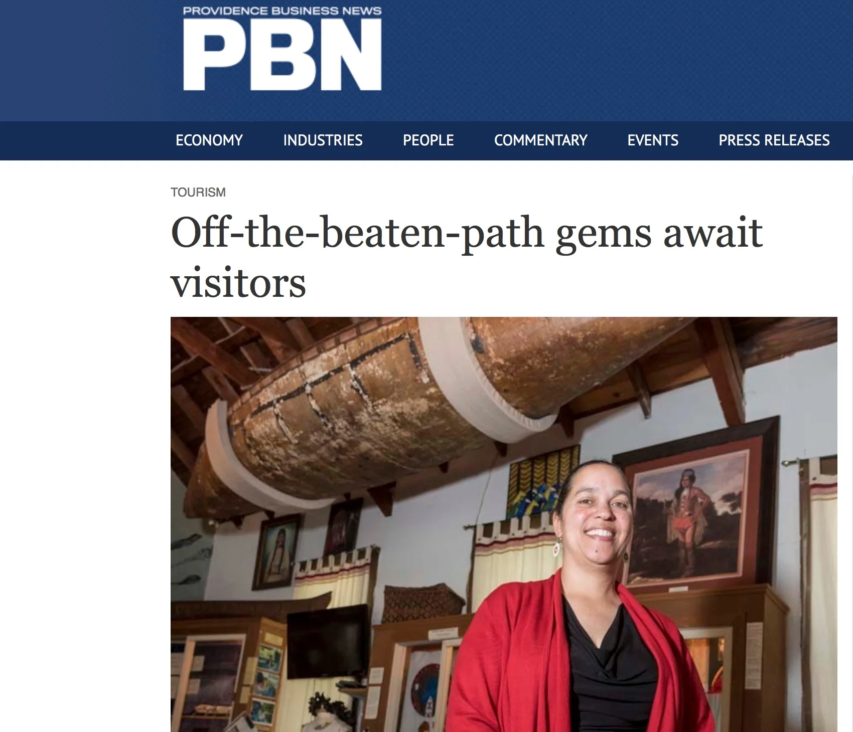 CULTURAL TREASURES: Loren Spears is executive director of the Tomaquag Museum in Exeter, the state's only Native American museum, which features artifacts of local tribes. One of the most visible is a birch-tree-crafted canoe, and Spears is a descendent of its makers. PBN PHOTO/ MICHAEL SALERNO