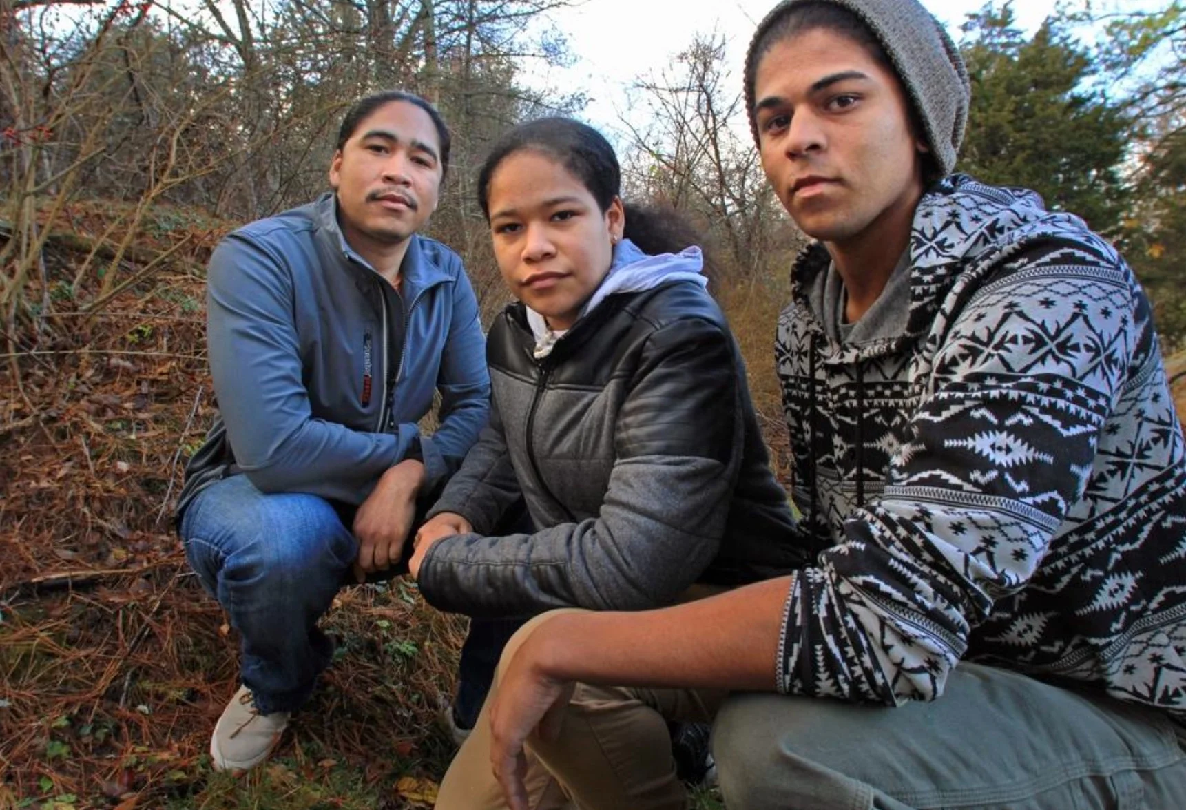 From left, Christian Hopkins, Evangeline Hopkins and Macheese Spears are members of the Narragansett Tribe who went to Standing Rock in North Dakota to object to the pipeline. The Providence Journal / David Delpoio