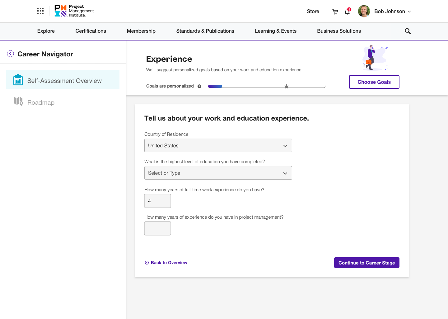 Experience Section of Self Assessment