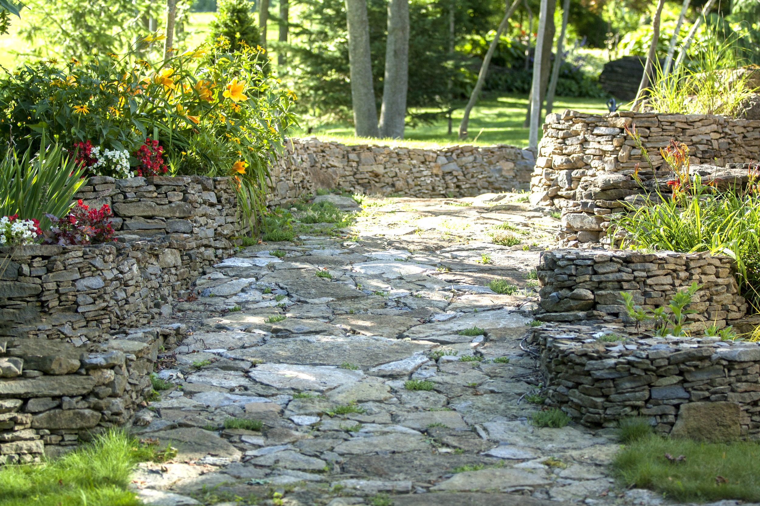 Landscape Design | Landscaping | Terrace Gardens | Dry Lay Stone Path | Waterfront Dream Home | Riverview Design Solutions | Prescott, Ontario, Canada