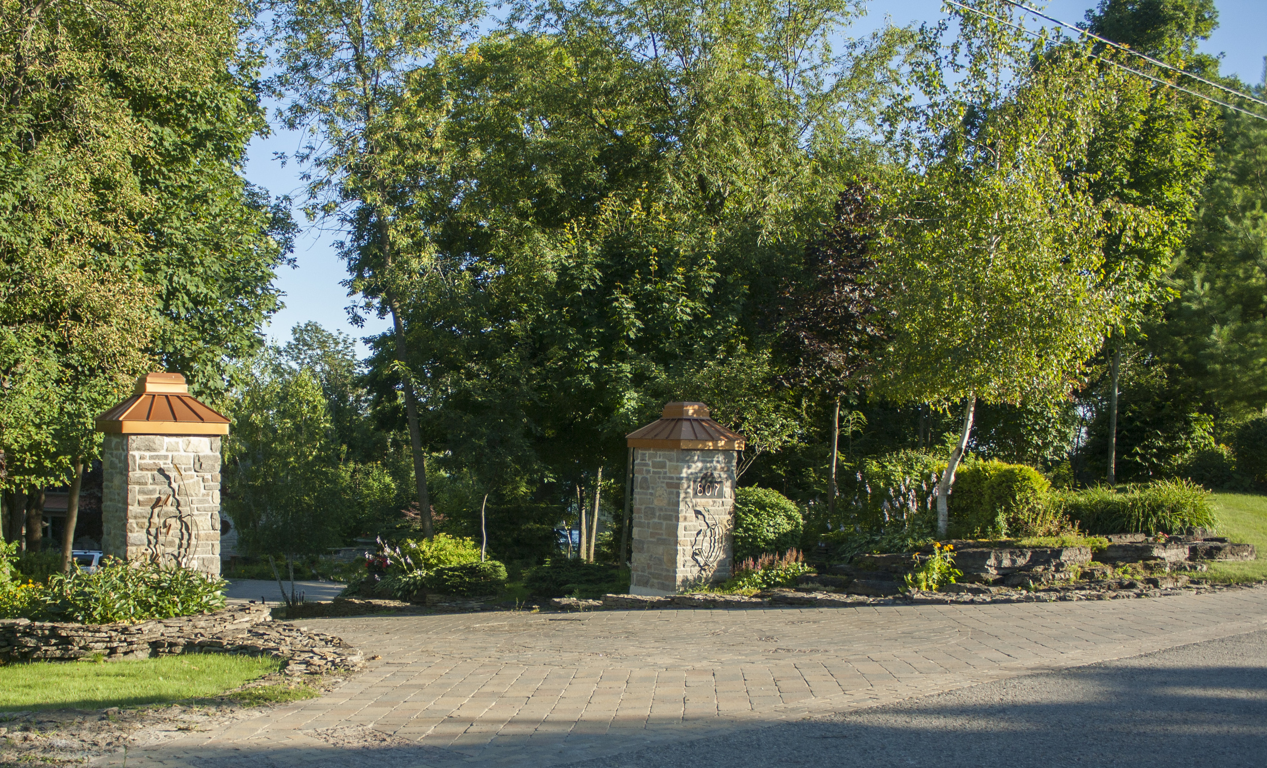 Landscape Design | Landscaping | Entrance Pillars | Waterfront Dream Home | Riverview Design Solutions | Prescott, Ontario, Canada