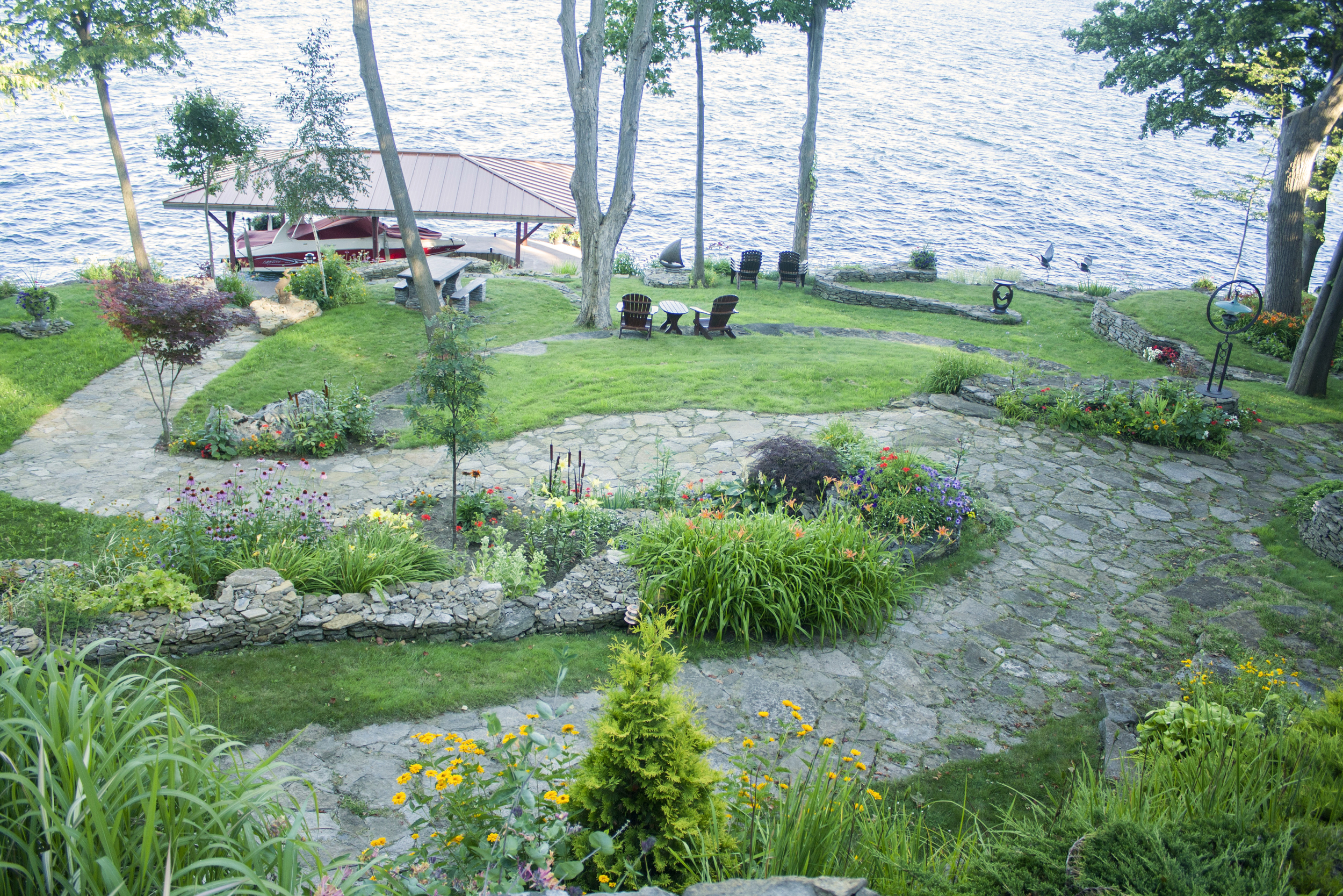 Landscape Design | Landscaping | Terrace Gardens | Dry Lay Stone | Waterfront Dream Home | Riverview Design Solutions | Brockville, Ontario, Canada