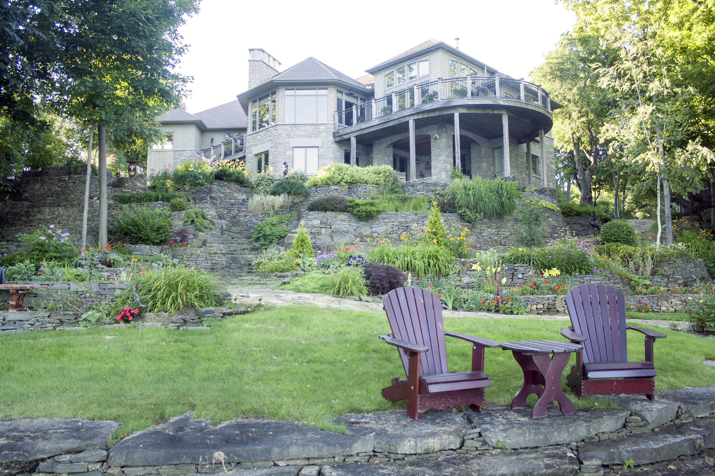 Landscape Design | Terrace Gardens | Dry Lay Stone | Waterfront Dream Home | Riverview Design Solutions | Landscaping | Prescott, Ontario, Canada