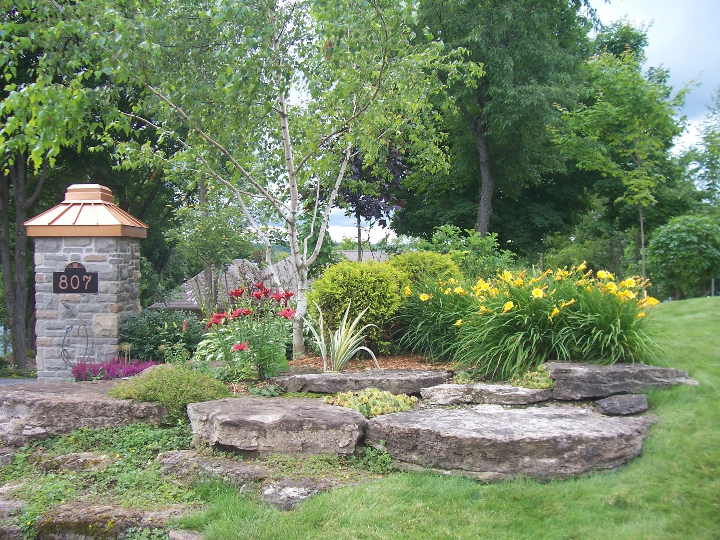 Landscape Design | Terrace Gardens | Dry Lay Stone | Waterfront Dream Home | Riverview Design Solutions | Landscaping | Prescott, Ontario, Canada