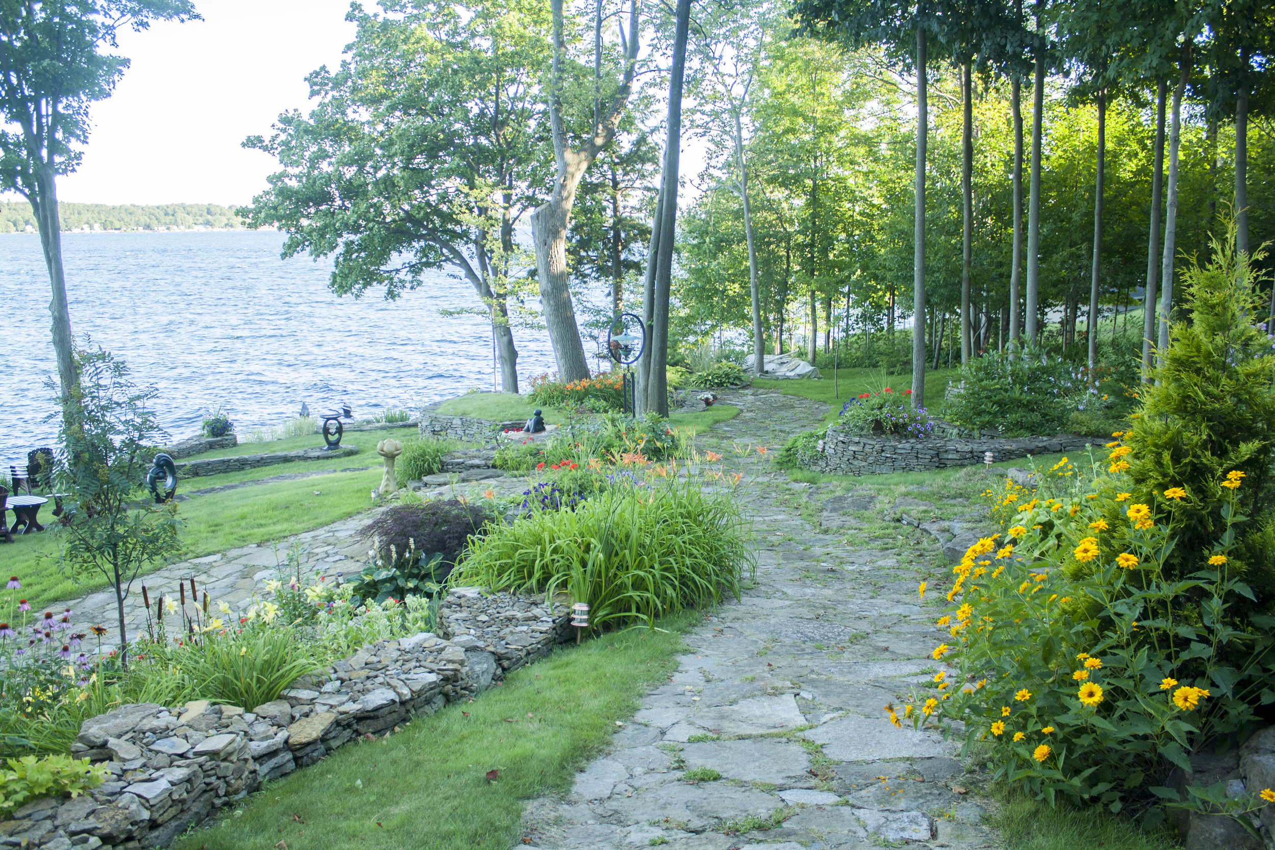 Landscape Design | Landscaping | Terrace Gardens | Dry Lay Stone | Waterfront Dream Home | Riverview Design Solutions | Prescott, Ontario, Canada