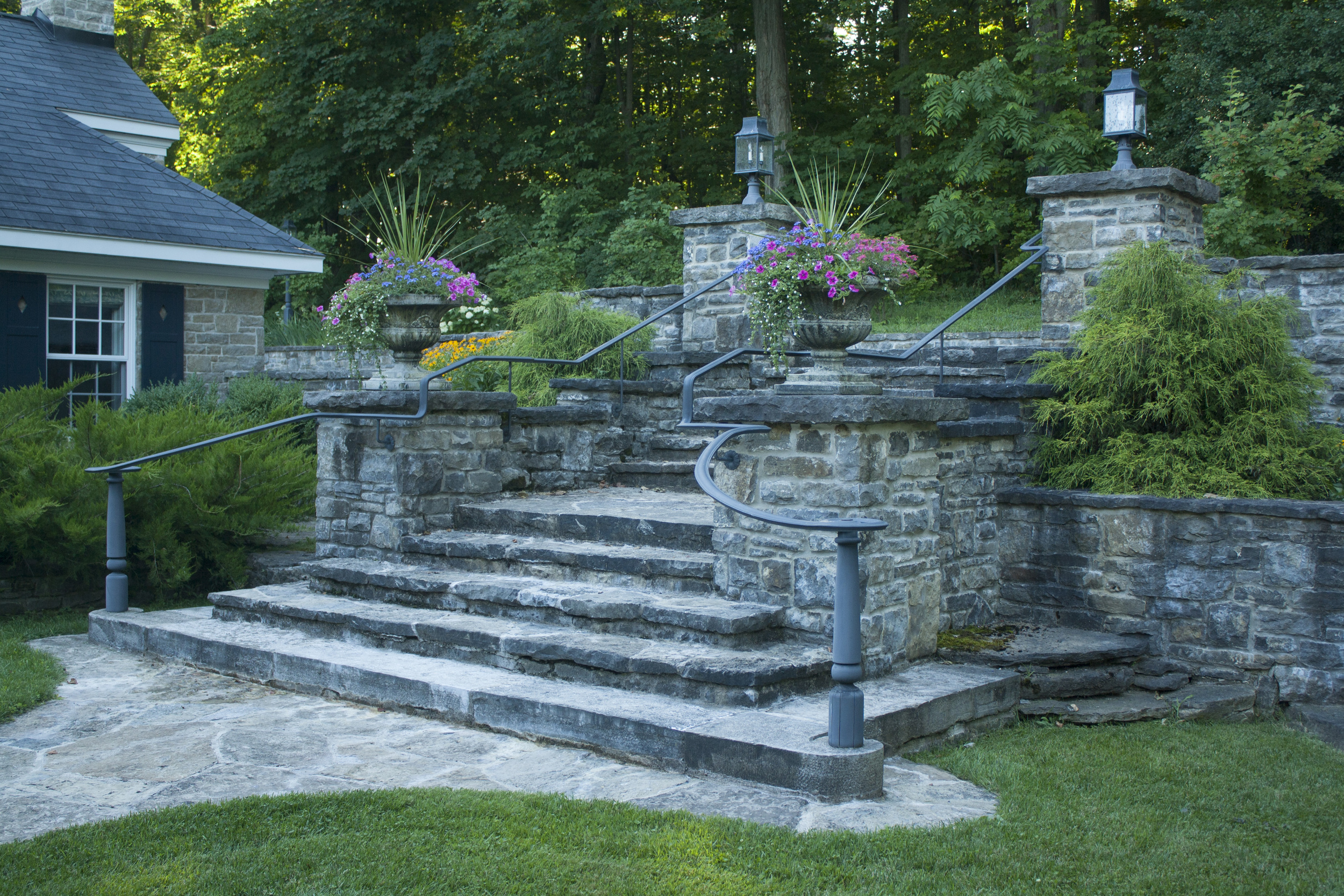 New Home With A Heritage Feel | Stone Staircase | Landscape Architecture | Riverview Design Solutions | Prescott, Ontario, Canada