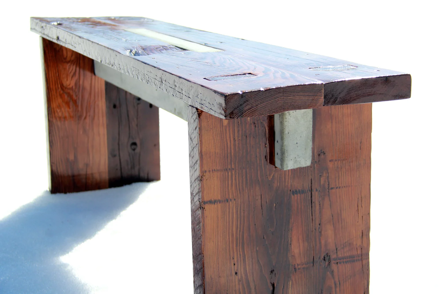 Boathouse Bench 02 | Reclaimed Wood and Concrete | Thousand Islands | Riverview Design Solutions | Prescott, Ontario, Canada