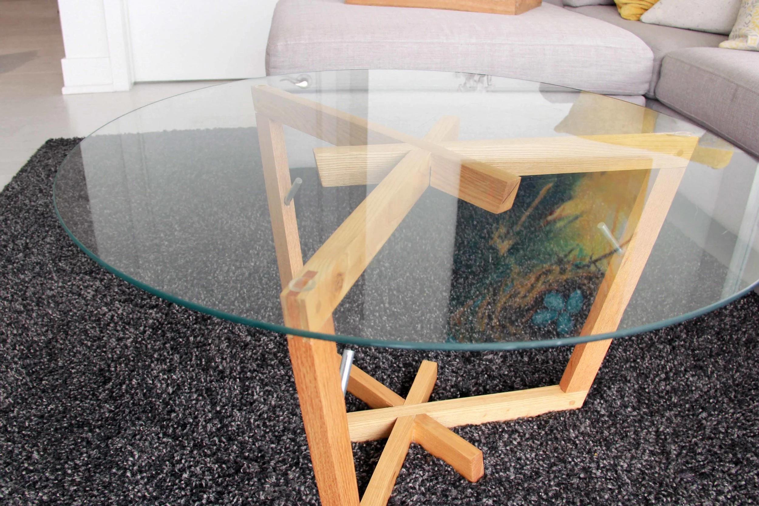 Riverview Design Solutions - Mid Century Modern Glass Coffee Table - Salvaged Ash Wood Furniture.jpg