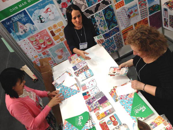on set up day sorting out postcards for swag bags with Emma Schonenberg and Andrea Strongwater