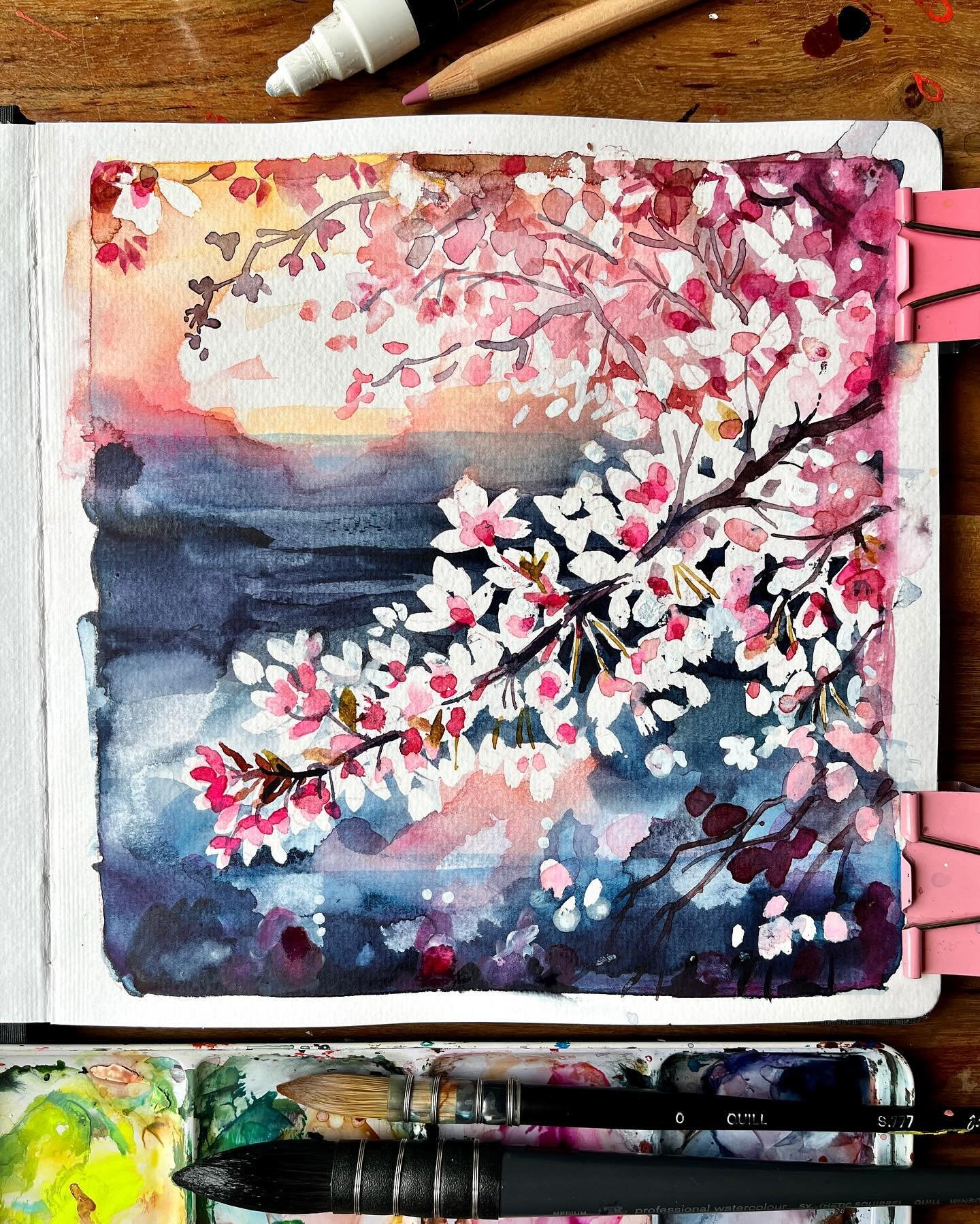 🌸WELCOME TO MAY - I&rsquo;m starting #bringspring2024 with EPHEMERAL: something that lasts for a very short time or plant that grows, flowers, and dies in a few days. I imagined cherry blossoms fading against a sunset at the end of the day 🌅I&rsquo
