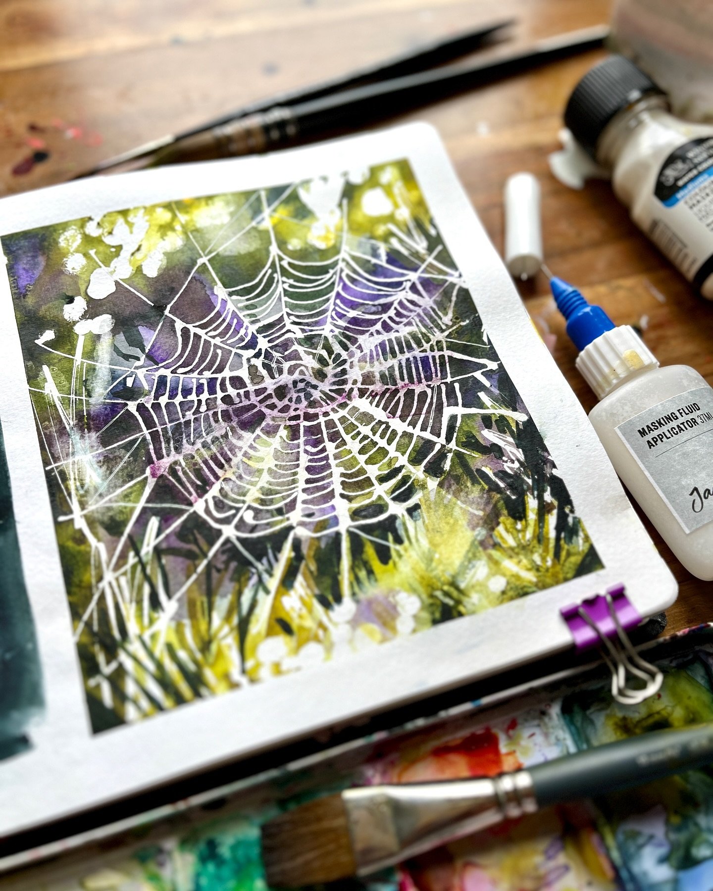 🕸️Spiderweb is today&rsquo;s prompt for #bringspring2024 Head over to my YouTube channel where I share a fun video using masking fluid with a thin applicator to create stunning spiderweb design in watercolour. Its easy to assume everything went perf