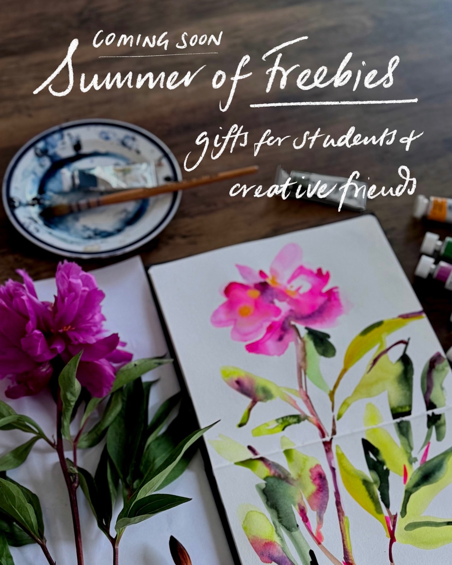 Coming soon: Summer of Freebies 

To celebrate 9 years of teaching and all the love you've shown my classes, I&rsquo;m sending out 3 exciting FREE gifts designed to inspire your sketchbook and bring more joy to your painting practice.

🎨 When you si