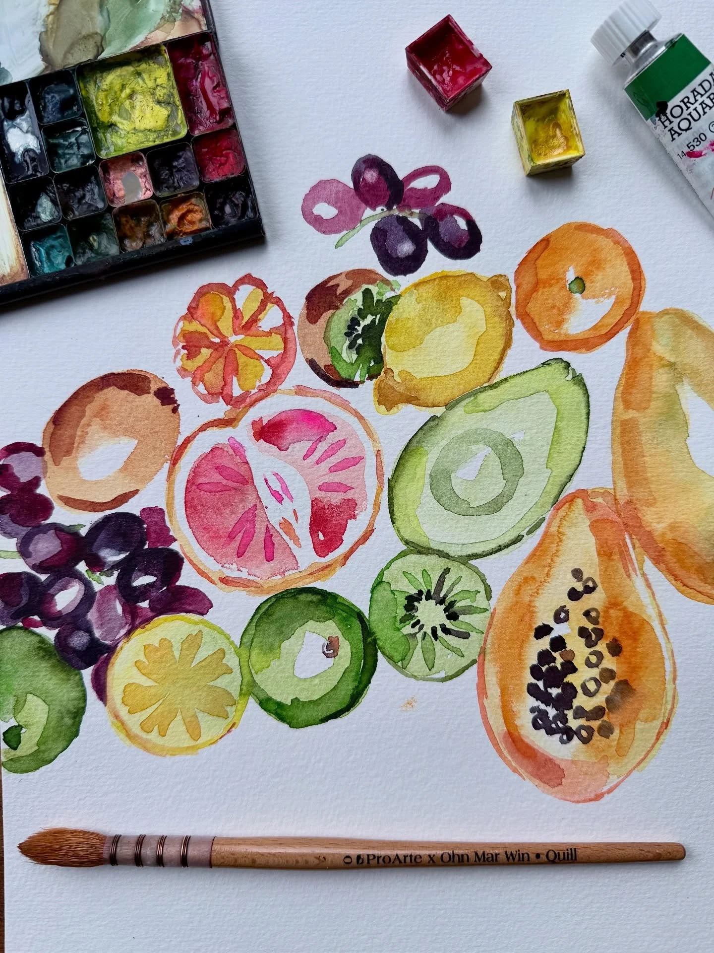 Such a fun demo session with @arttoolkit last week. We began with very quick value shape studies to loosen up, then moved into one stroke carrots apart from the green tops. After that we explored loose tropical fruit. I showed how to organised colour