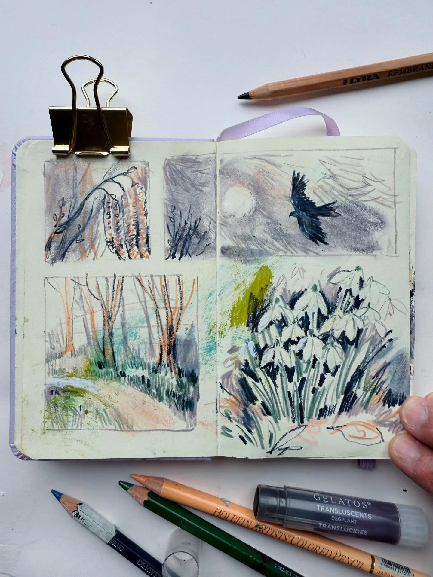 In January 2024 I started working in really small sketchbooks. The month before I had returned from travelling and had caught Covid. Although I was pretty weak and wasn't feeling great I went out for short walks to build my strength back up and make 