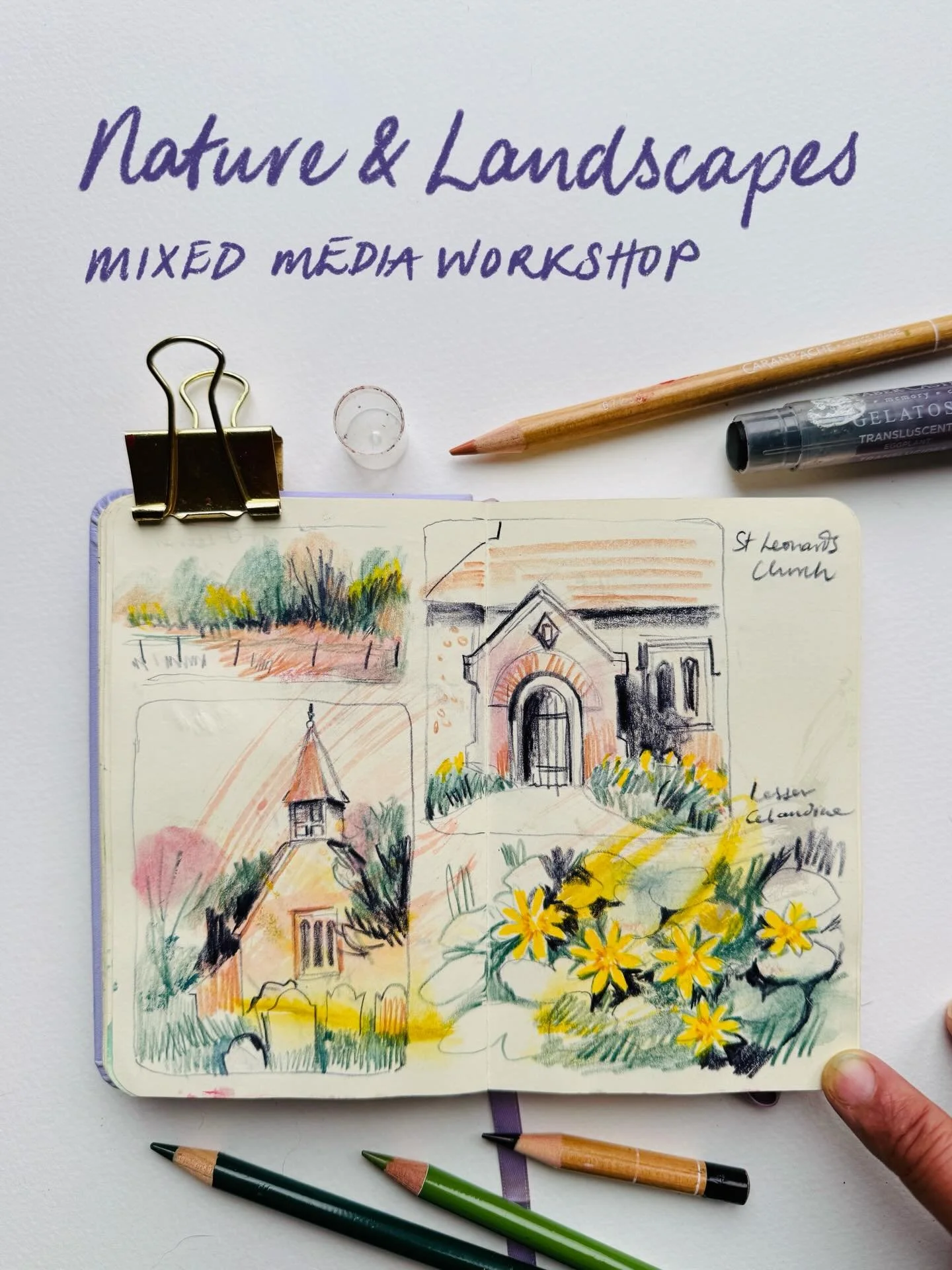 Nature &amp; Landscape Journalling in Mixed Media
In-person workshop | @andbydonnareeves Ware, UK Sunday 19th April 11am -4pm 

Join me for a relaxed day of sketchbook exploration inspired by the natural world - fields, trees, flowers and the small d