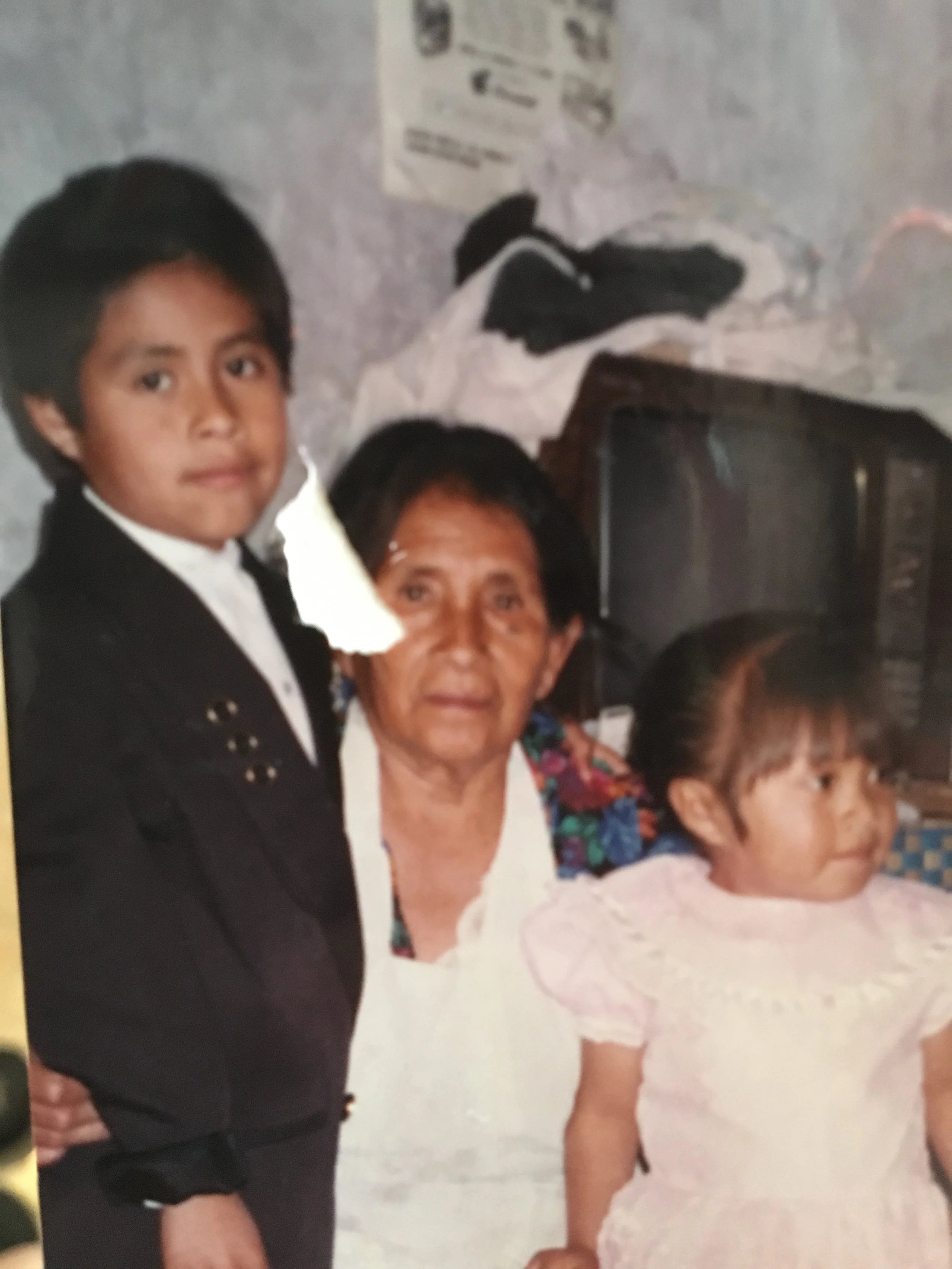 Sonia with her grandmother in Mexico City as a child - she has not seen her in 18 years.
