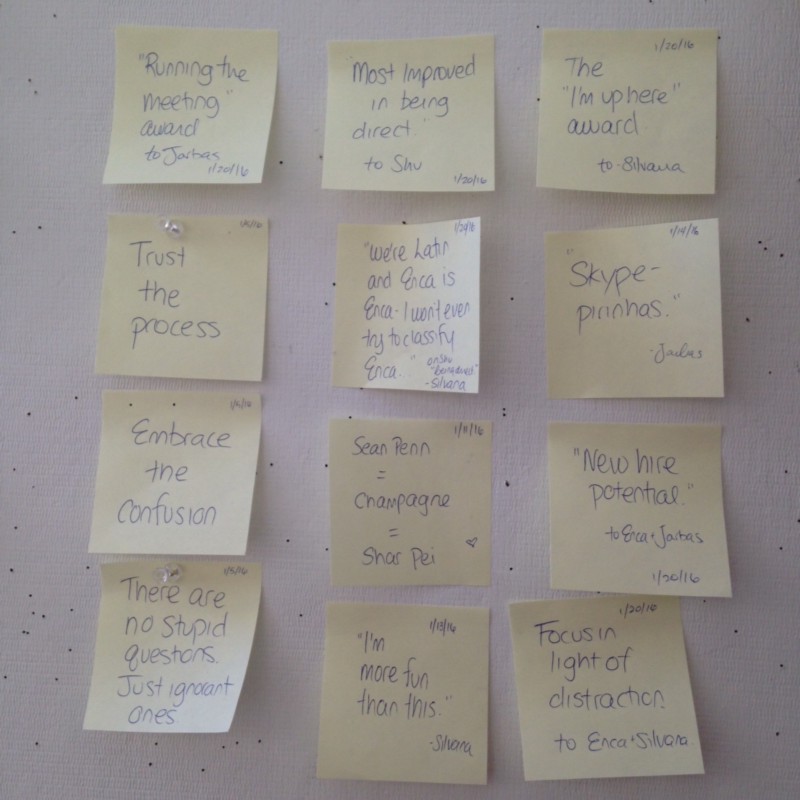 Evidence of team culture: the writing on the wall from favorite team quotes to L-lab “awards”