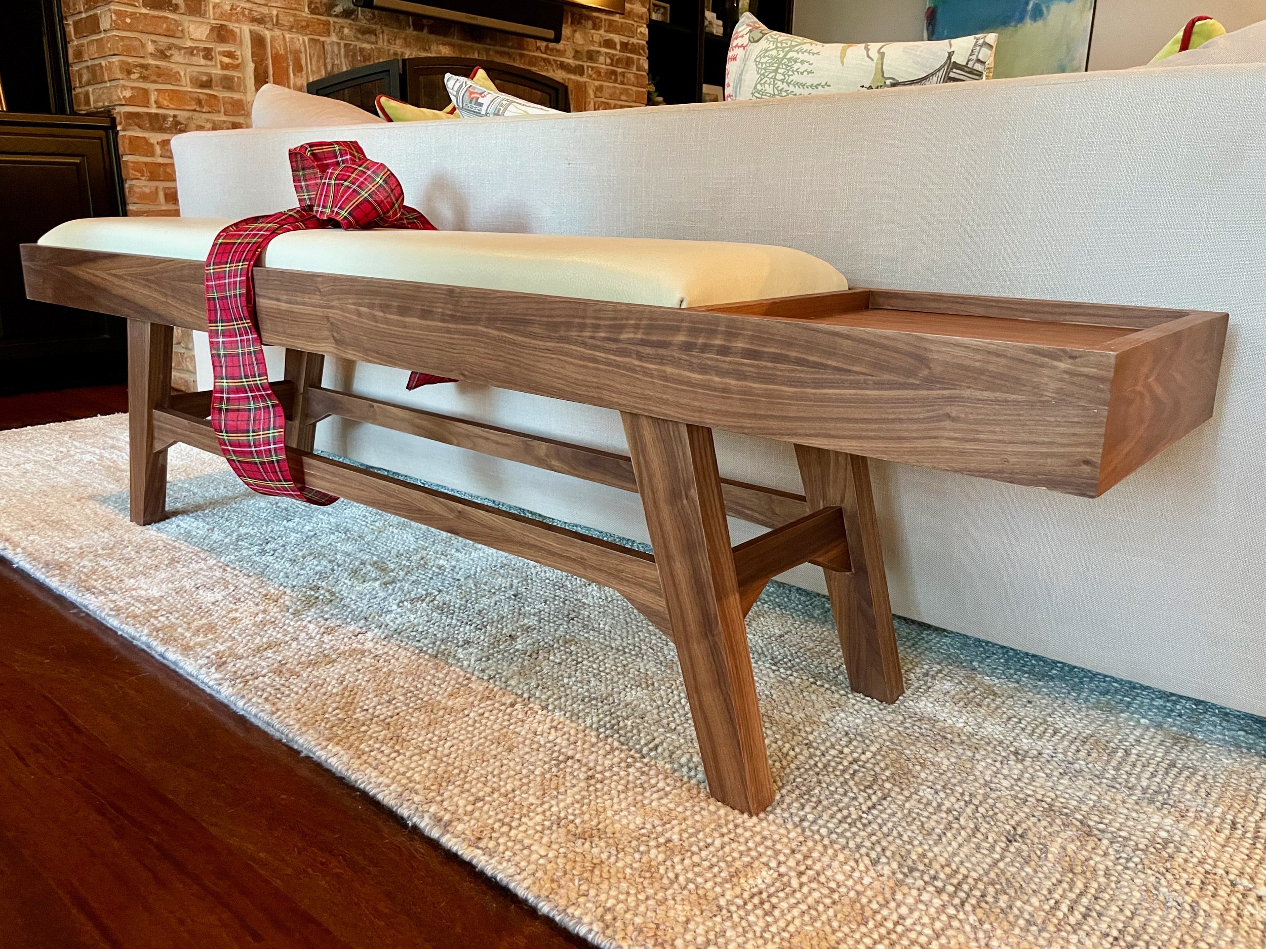 Walnut and leather bench