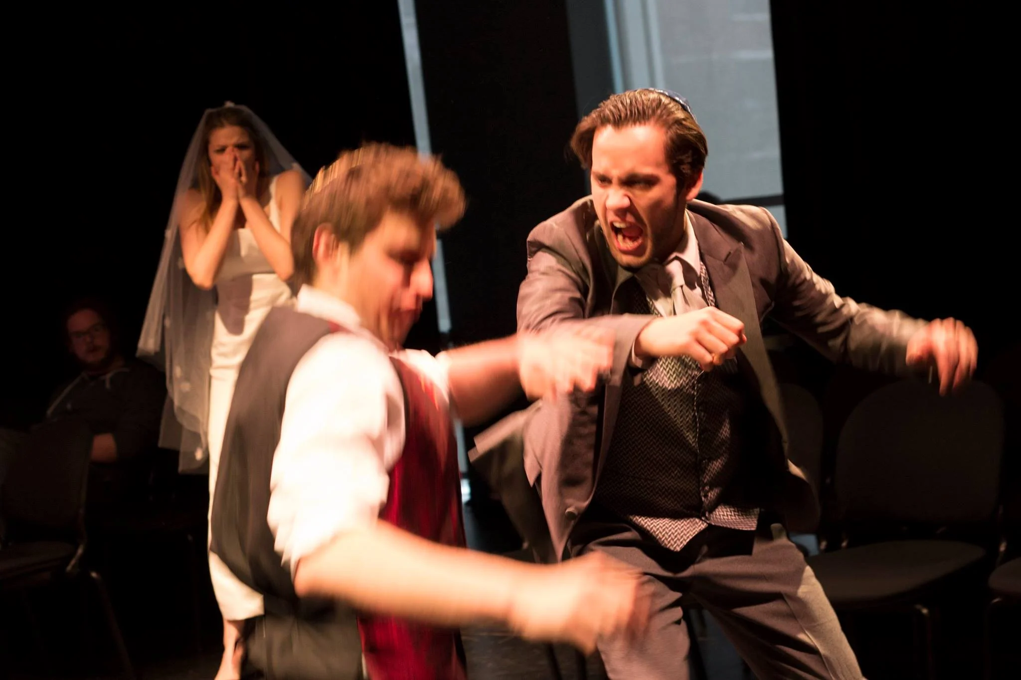 Zoe Leigh Tyson as Rachel, Brian Healy as Ari, and Wesley David Toledo as Joe in Undo at The Theatre School at DePaul University. Photo by Siri Collins.