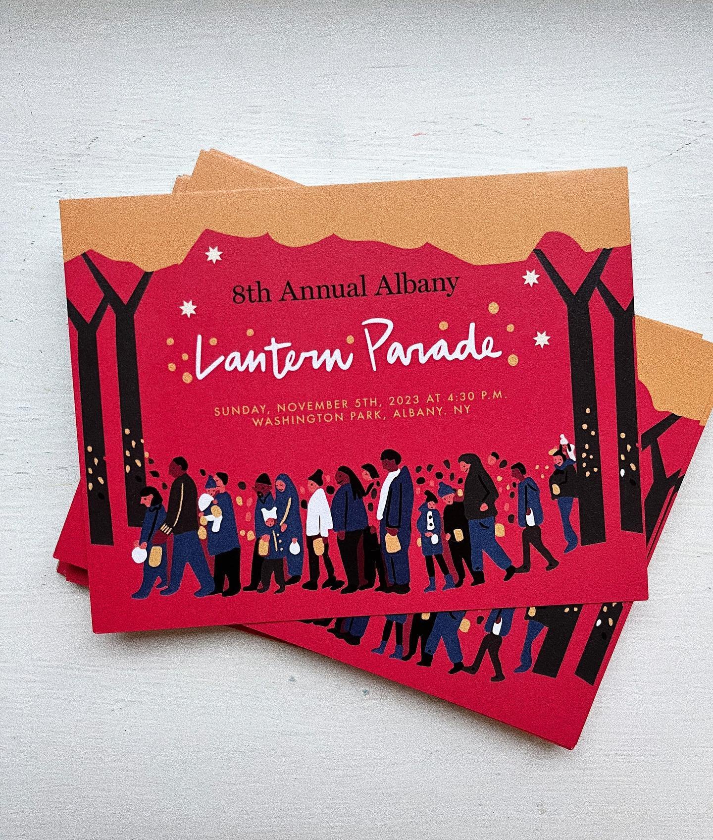 Lucky to make the postcards for my favorite event in my city every year - thank you @saread, our amazing friend who pulls this together every year with @washingtonparkconservancy! See you Sunday at the #albanylanternparade