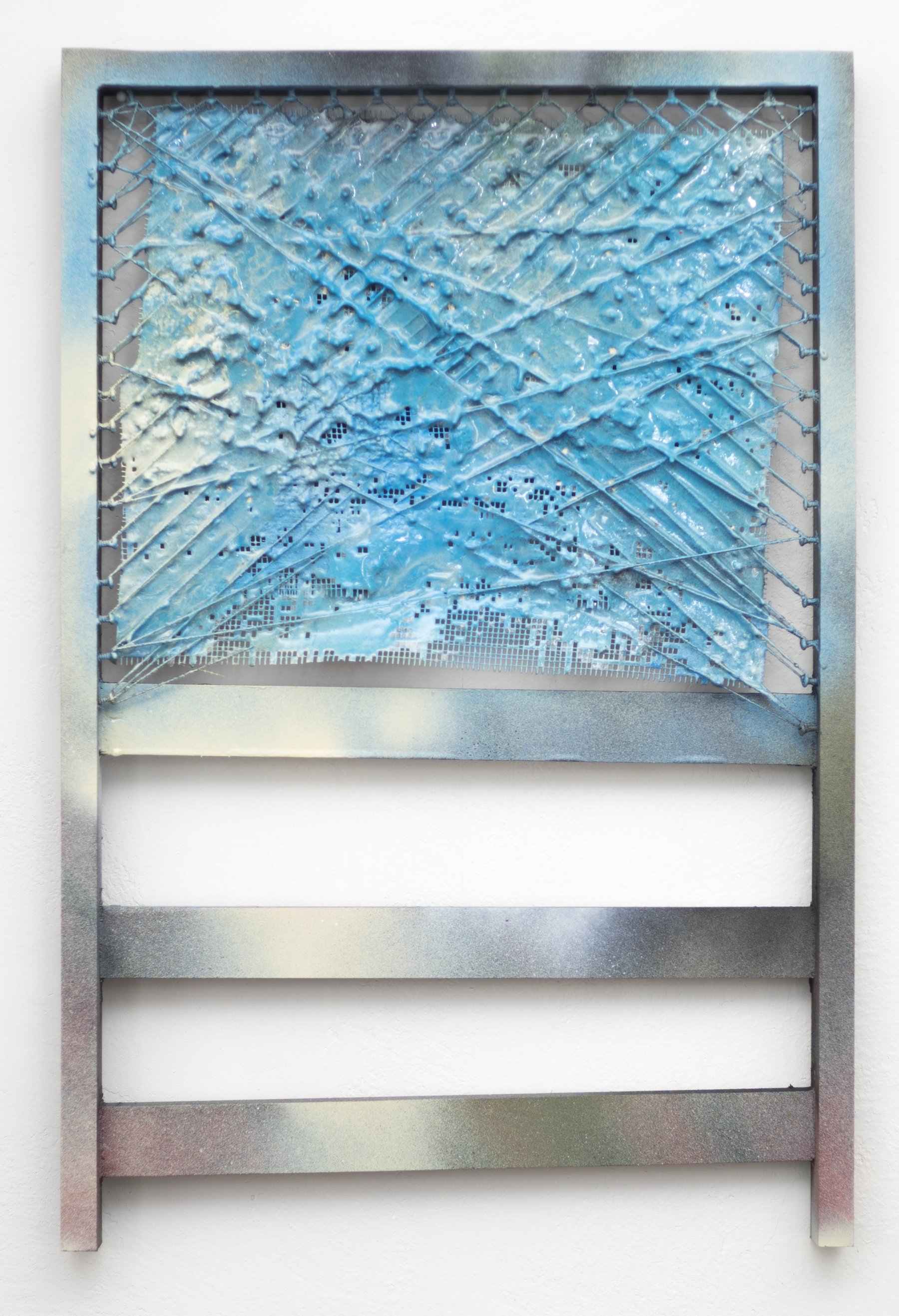 Walnut St. 2014 16.5"w x 25"h x 1.5"d resin, acrylic paint, joint compound, string, hardware, mesh tape, wood filler, wood frame