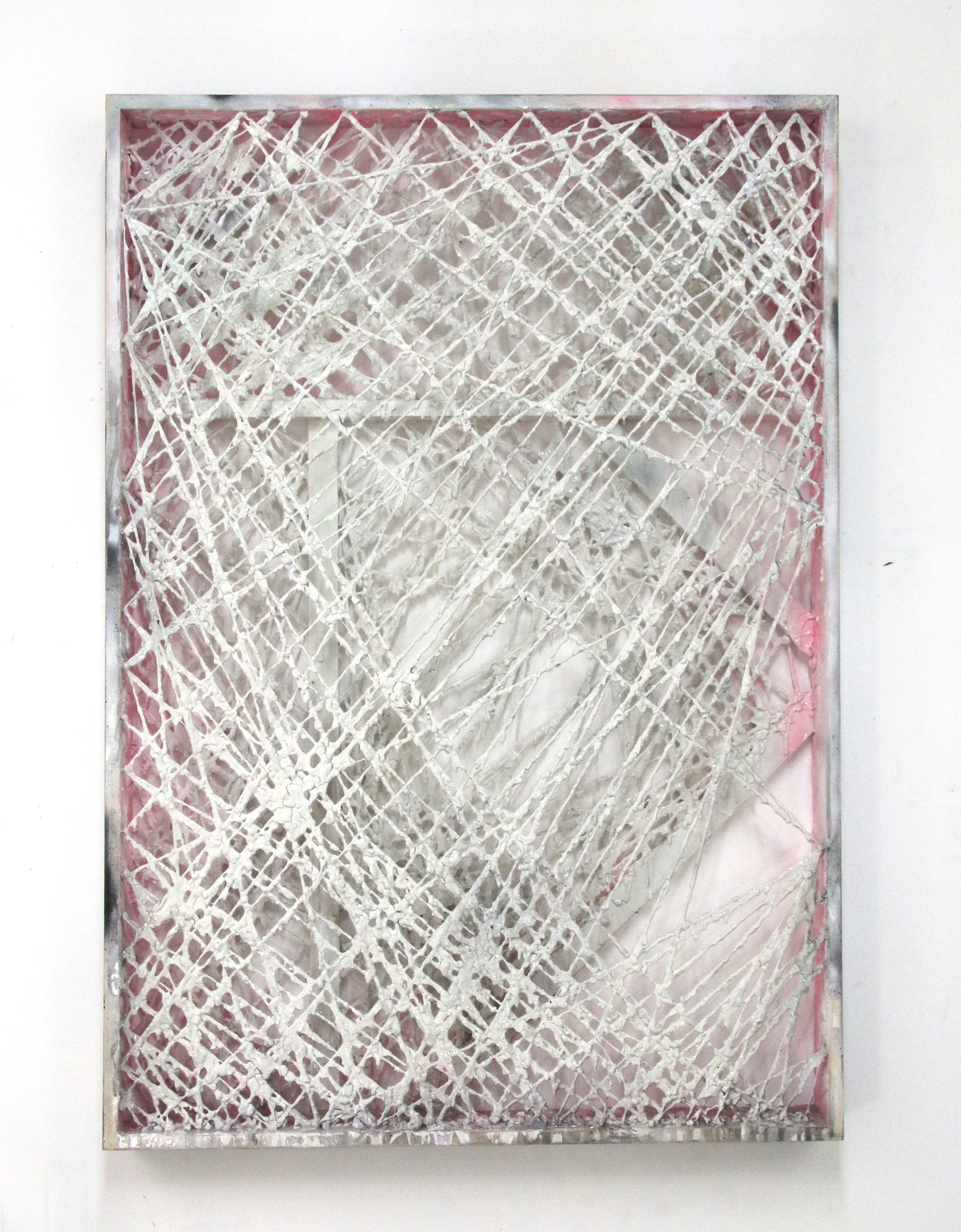 1711 Public Road 4468 1/4 37" x 3.5" x 53" 2017 resin, acrylic paint, joint compound, string, hardware, wood stain, wood frame
