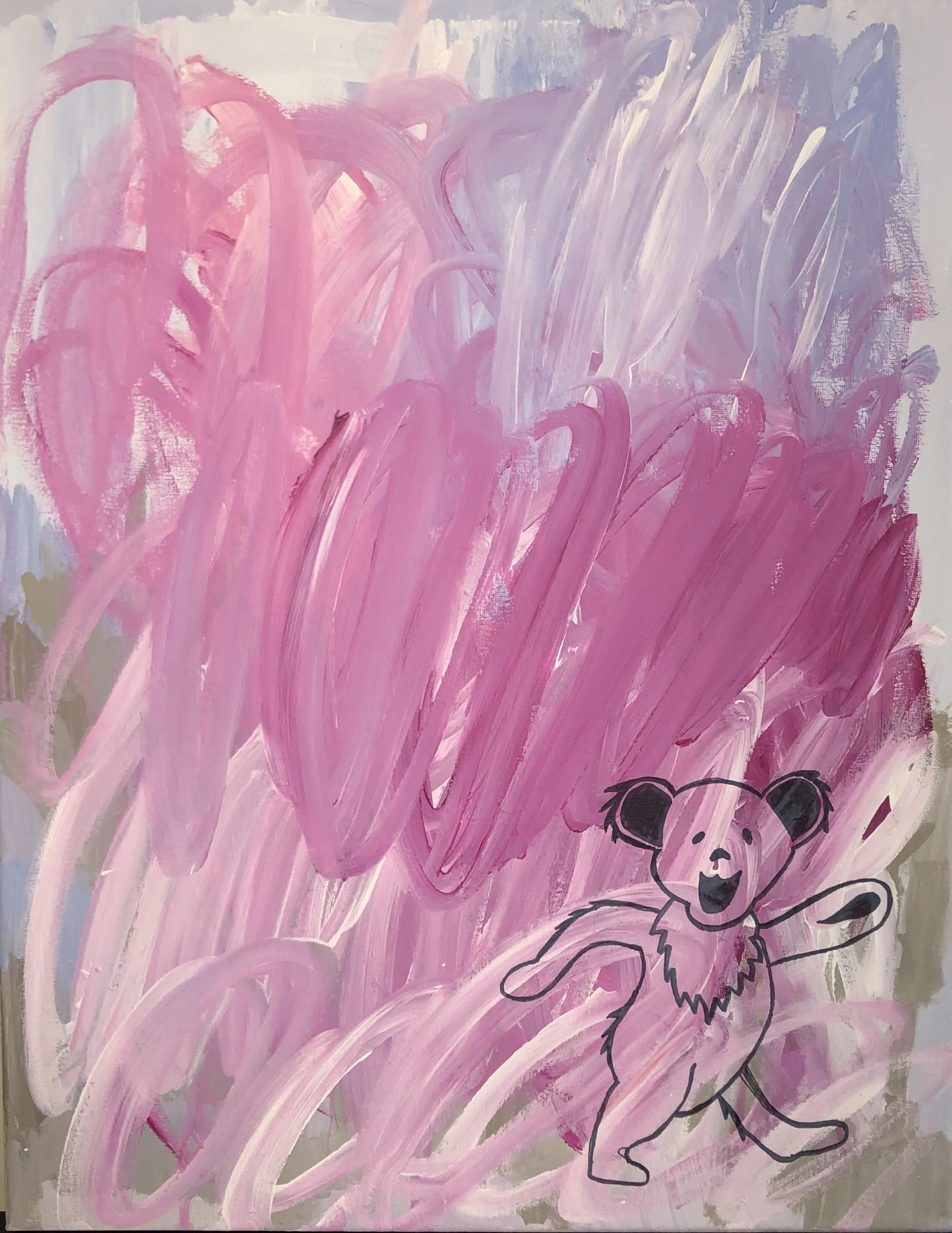 Untitled (Grateful Dead BearsAbstract_I ), 2021, acrylic on canvas, 24” x 36”.
