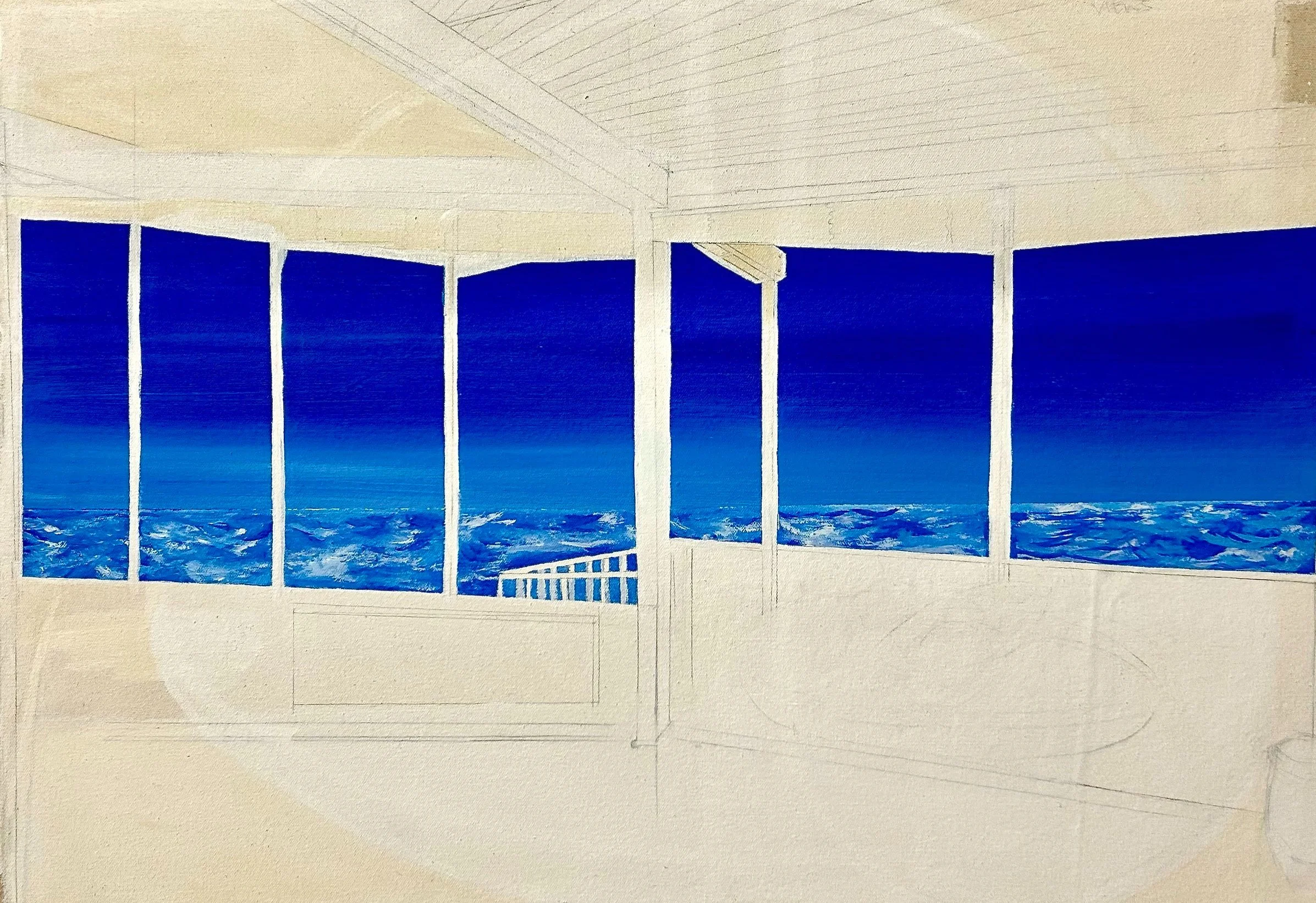 Dune Road, #5, 2024, acrylic and pencil on canvas, 24" x 30".