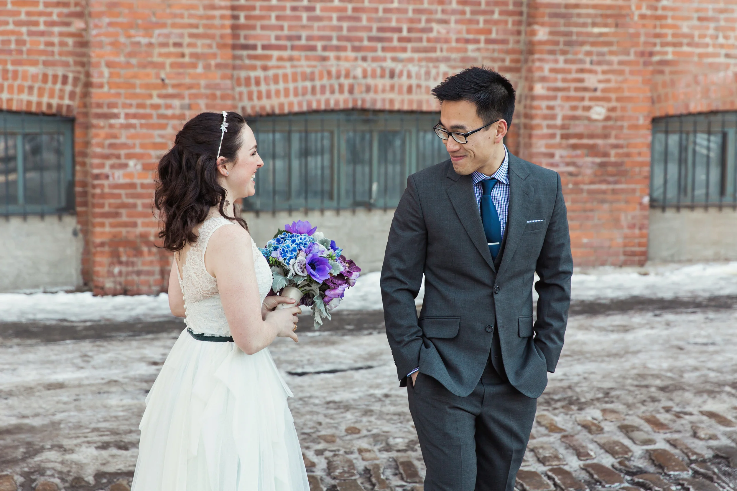 Saturday, February 28 2015 Laura and Steven's wedding The Green Building in Gowanus, Brooklyn, NY. Portraits taken in DUMBO.