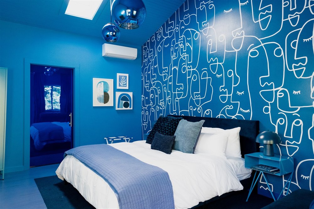 colorful blue interior design for a bedroom