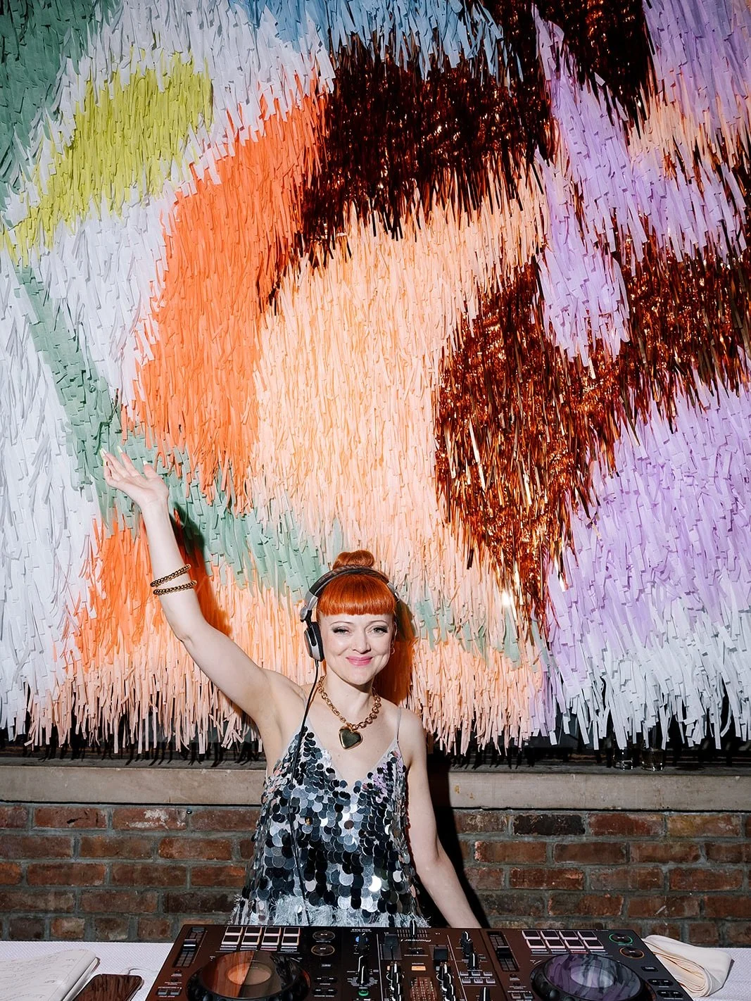 cassie and margaret&rsquo;s pastel color palette popped day and night, and we loved the dj backdrop moment adding extra energy to the dance floor!!! check out all of the fab deets of their weekend now on our blog 💕 #wedding #weddingday #colorful #ma