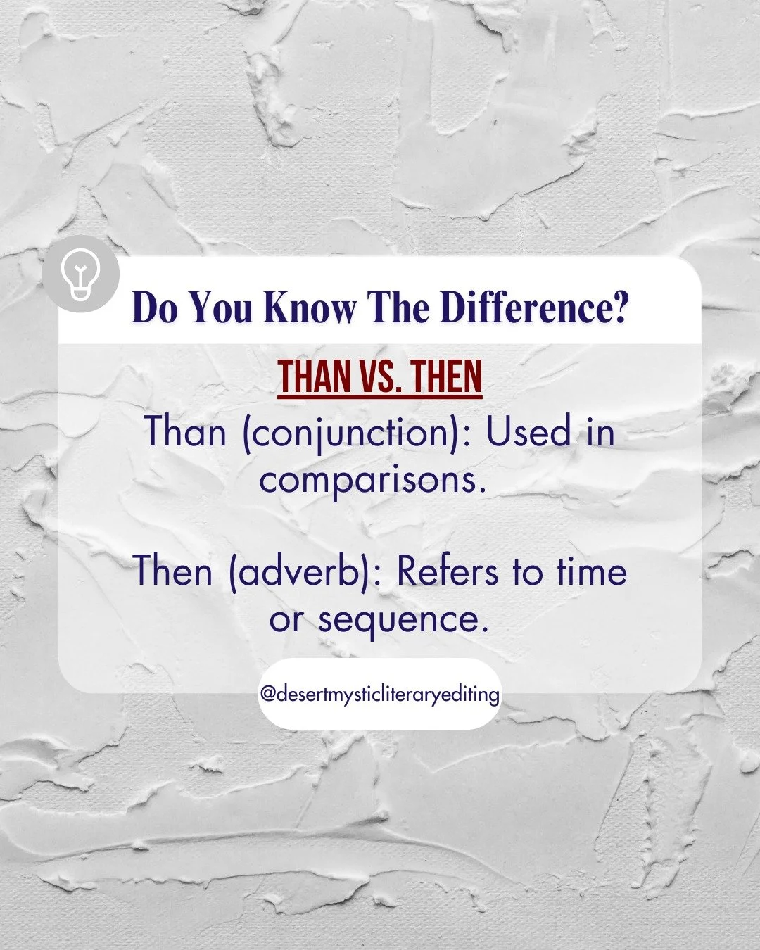 🔹 Than = Used in comparisons (She is taller than me.)
🔹 Then = Refers to time (First, we write. Then, we edit!)

Than = comparisons, Then = time! Simple. 💡 #WordWisdom #WritingTips #AmEditing #RomanceEditor