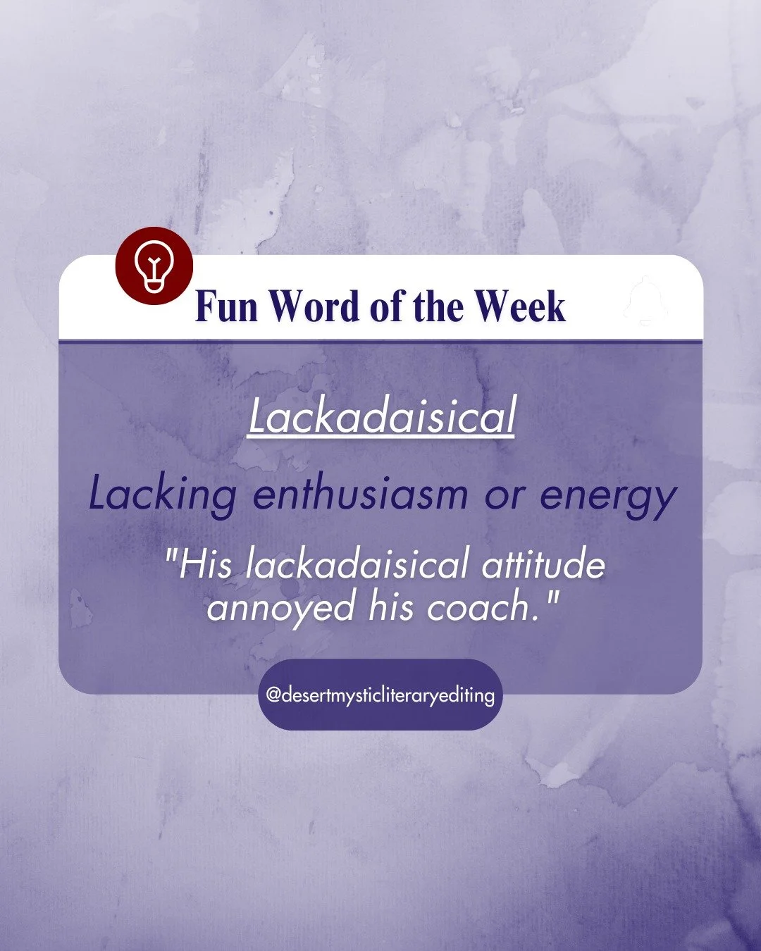 Some characters charge headfirst into adventure, while others take a more lackadaisical approach. 😌 This word describes someone laid-back, unmotivated, or just not in a hurry. Have you ever written a character who just can&rsquo;t be bothered? #Lack