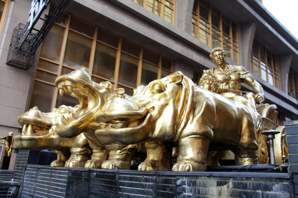 Chongqing: This awesome statue/fountain of hippos pulling a chariot was outside a Sheraton Hotel