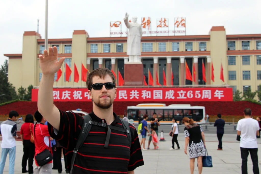 Chengdu: Many cities have a giant Mao statue in the central plaza. Chengdu happens to have one in front of their Science and Technology Museum, a building that used to be called the Exhibition Hall of Great Ideas of Mao Zedong. Yep, we didn't make that up.
