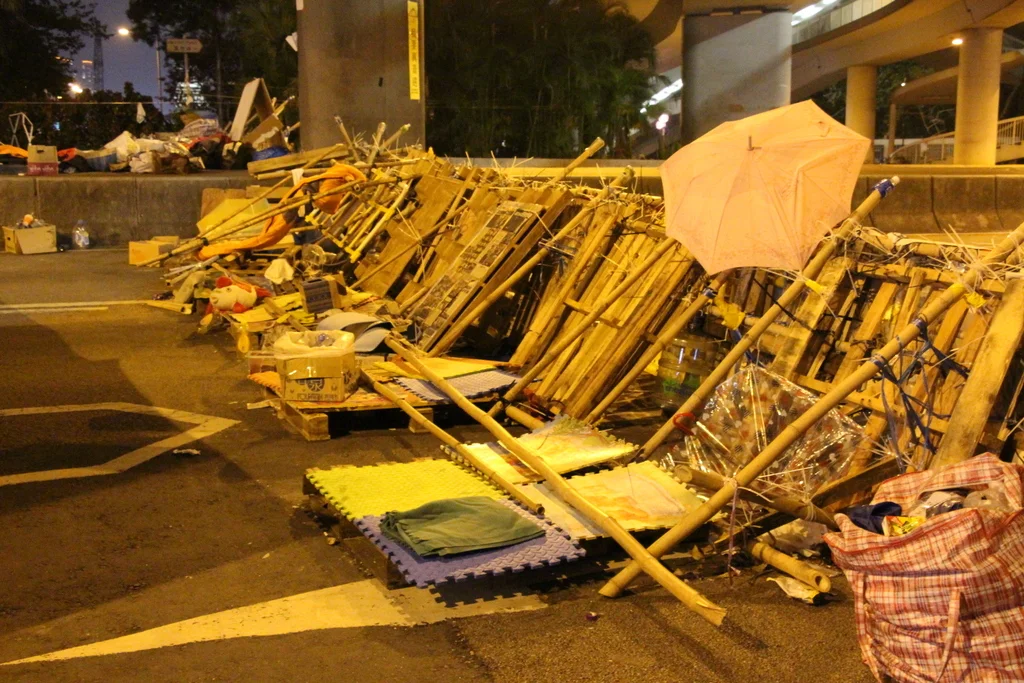 One of the barricades on the highway that marks the beginning of Occupy territory