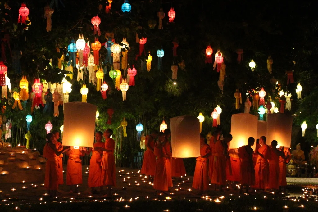 This photo was taken at a Chiang Mai temple a couple nights after the main Loi Krathong celebration.