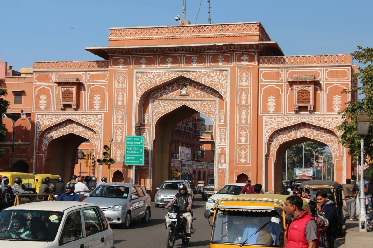 One of the gates to the Pink City in Jaipur