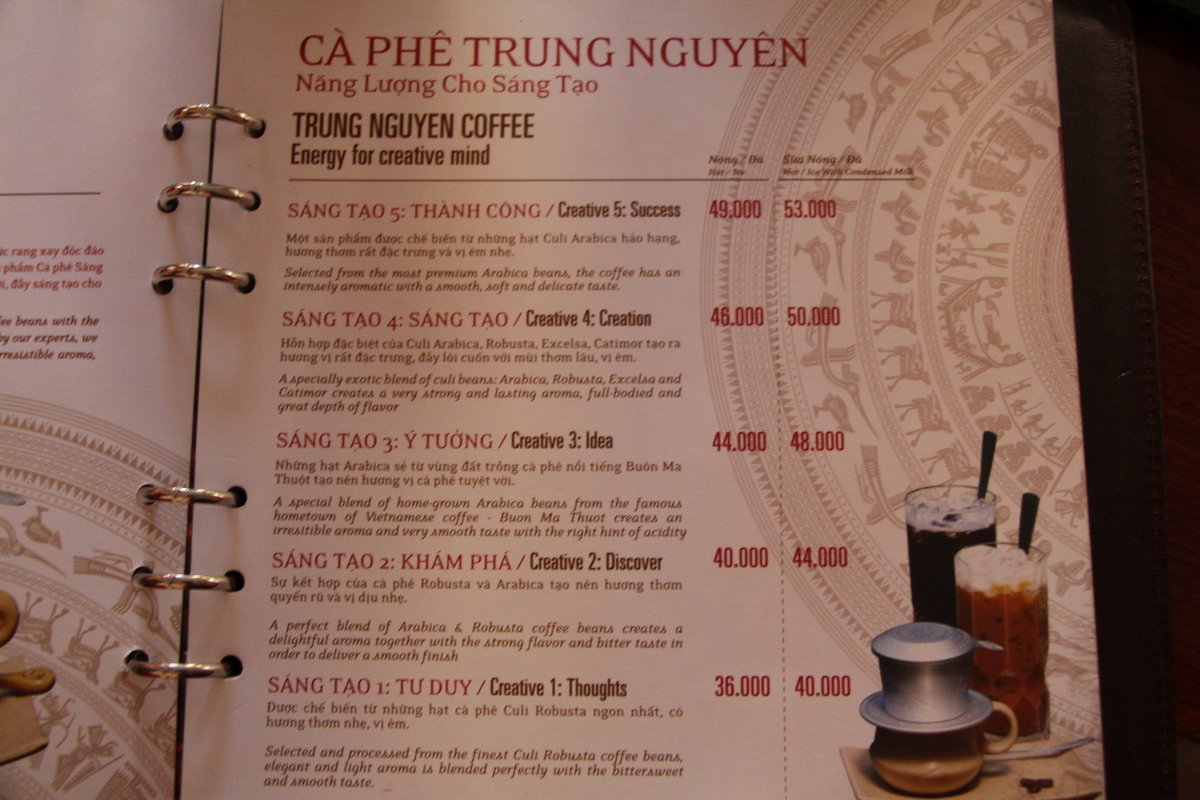 For reference, $1 is about 22,500 Vietnamese Dong, making these coffees about $2 hot and slightly more over ice.