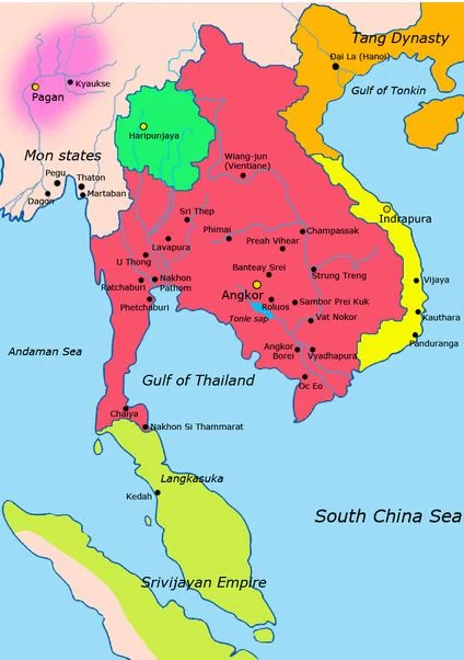 Extend of the Khmer Empire around 900 CE. http://en.wikipedia.org/wiki/Khmer_Empire
