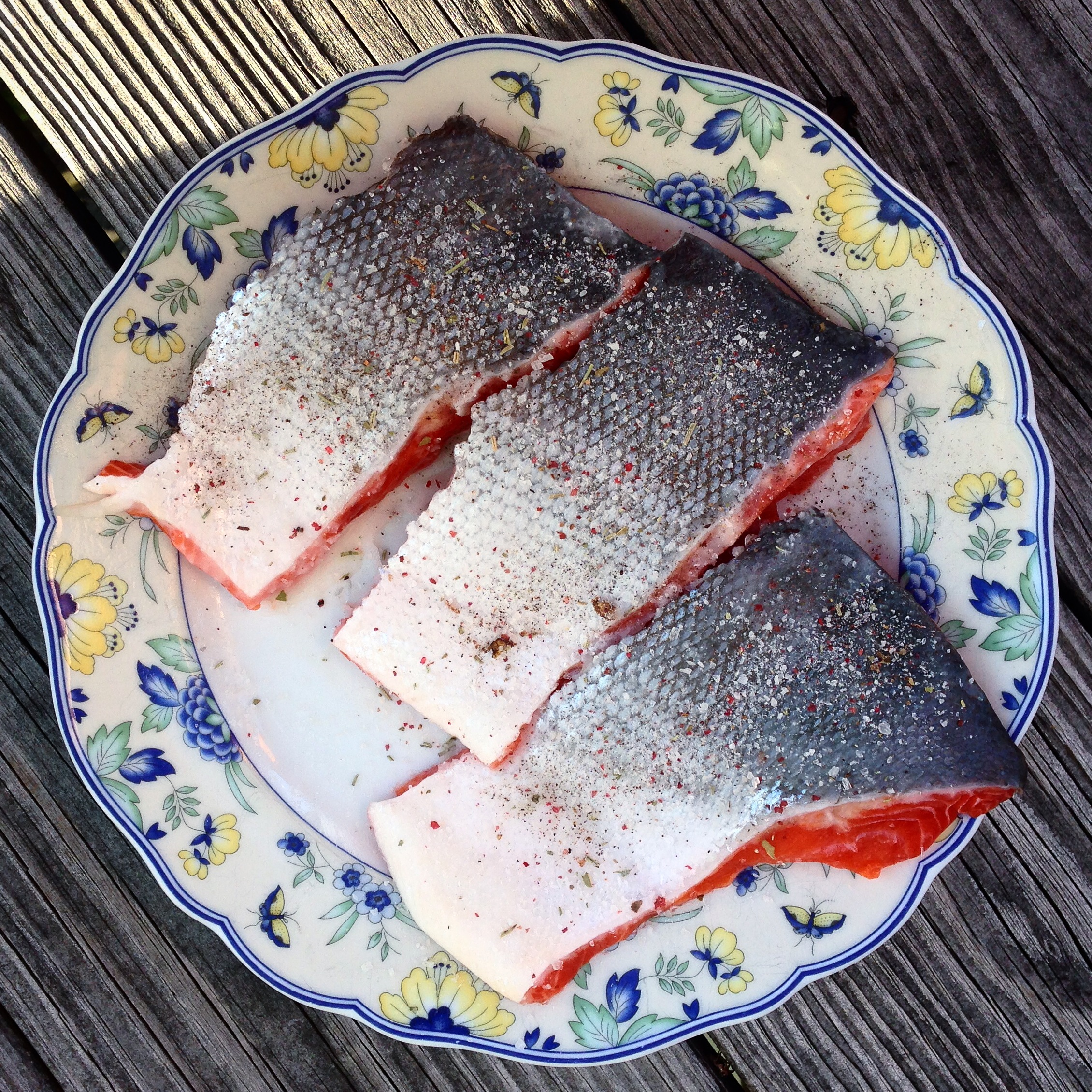 Wild Caught Alaskan Sockeye Salmon prepped with organic coconut oil and sea salt with spices